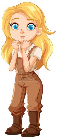 Illustration for A beautiful woman farmer with long blonde hair standing and smiling - Royalty Free Image