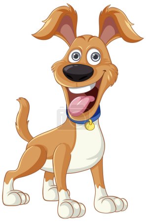 Ilustración de Un alegre y adorable perro de dibujos animados de pie con una cola meneando - Imagen libre de derechos