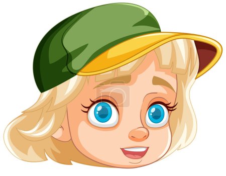 Téléchargez les illustrations : Une fille gaie aux cheveux blonds courts portant une casquette et souriant - en licence libre de droit