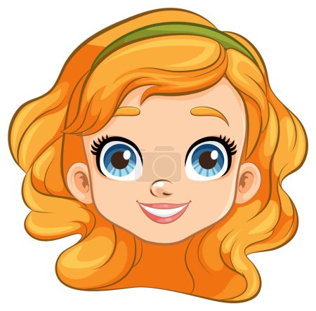 Téléchargez les illustrations : Un personnage de dessin animé joyeux avec le visage d'une fille souriant - en licence libre de droit