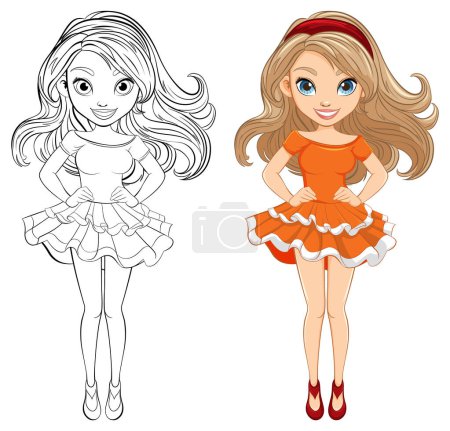 Ilustración de Un elegante personaje de dibujos animados con un mini vestido de falda - Imagen libre de derechos