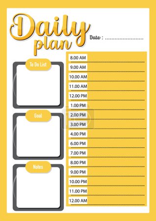 Illustration for A vector cartoon illustration of a yellow lesson daily plan divided by hour - Royalty Free Image