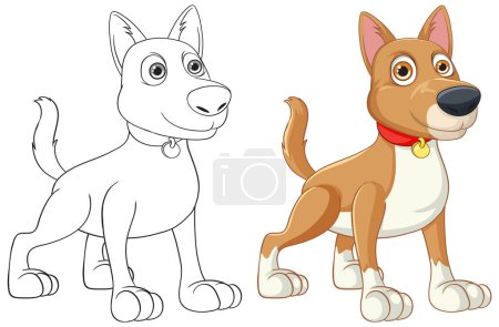 Illustration for A lively cartoon illustration of a dog standing and wagging its tail - Royalty Free Image