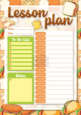Illustration for A vector cartoon illustration of a student's lesson plan and to-do list with notes - Royalty Free Image