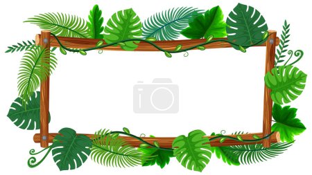 Ilustración de Ilustración vectorial colorida de plantas tropicales en un marco de banner de madera - Imagen libre de derechos