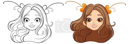 Illustration for A stunning female illustration with mesmerizing eyes and intricate hair adornments - Royalty Free Image