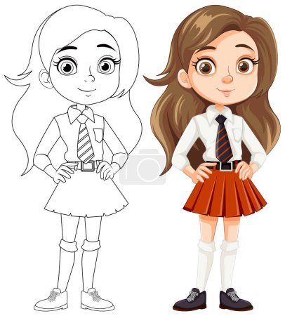 Illustration for A cheerful teen girl wearing a school uniform and smiling - Royalty Free Image