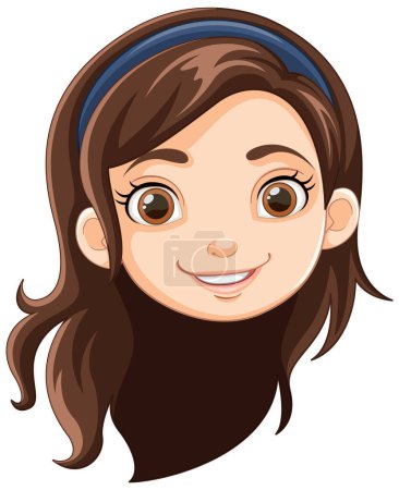 Illustration for A cheerful cartoon girl with lovely long brown hair - Royalty Free Image