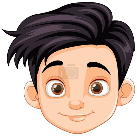 Téléchargez les illustrations : Un charmant jeune garçon aux yeux bruns captivants et aux cheveux noirs lisses - en licence libre de droit