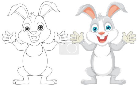 Illustration for A cute and cheerful rabbit cartoon character with a joyful smile, depicted in a vector illustration style - Royalty Free Image