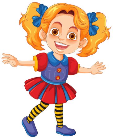 Téléchargez les illustrations : Une célébration avec une jolie fille portant une tenue colorée de clown de cirque - en licence libre de droit