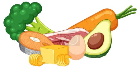 Téléchargez les illustrations : Un dessin animé coloré illustrant une variété d'aliments riches en vitamine A - en licence libre de droit