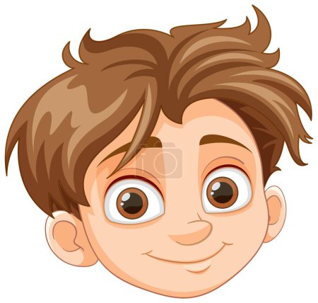 Illustration for Vector cartoon illustration of a happy boy with brown hair and brown eyes - Royalty Free Image