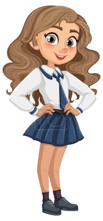 Illustration for Beautiful girl with long brown hair wearing a uniform, standing and smiling - Royalty Free Image