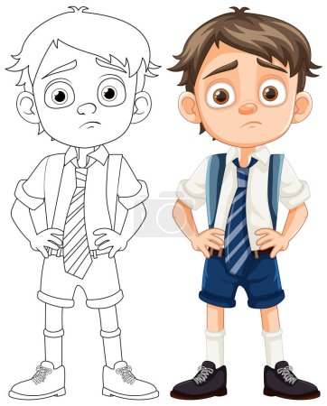 Illustration for A bored boy student with a school uniform in a vector cartoon illustration - Royalty Free Image