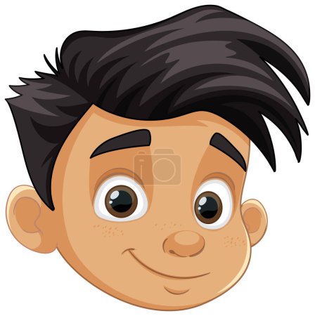 Illustration for A cheerful young boy with a charming smile, showcasing his black hair and brown eyes - Royalty Free Image