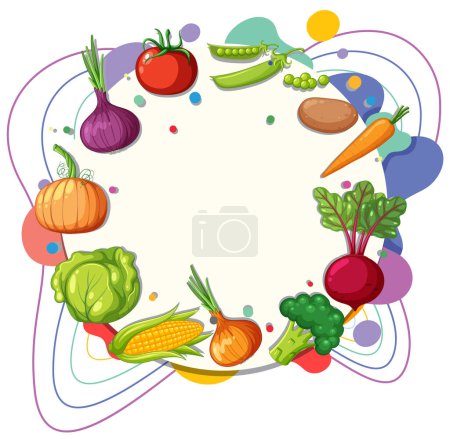 Téléchargez les illustrations : Illustration vectorielle d'un modèle de cercle de bordure de fruits vibrant - en licence libre de droit