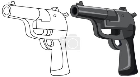 Téléchargez les illustrations : Illustration colorée de fusil de dessin animé avec contour doodle - en licence libre de droit