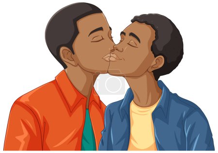 Ilustración de Africano gay pareja dibujos animados besos ilustración - Imagen libre de derechos