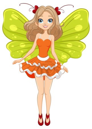 Téléchargez les illustrations : Une belle fée aux ailes de papillon dans un style de dessin animé fantaisiste - en licence libre de droit