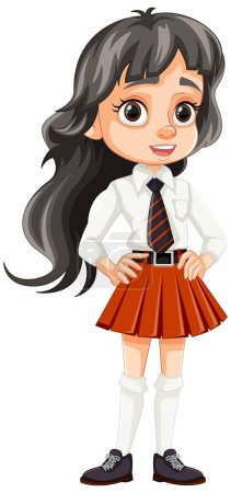 Téléchargez les illustrations : Une adolescente vêtue d'uniforme scolaire avec un beau sourire et de longs cheveux noirs - en licence libre de droit