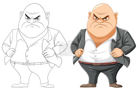 A vector cartoon illustration of a grumpy bald middle-age mafia man