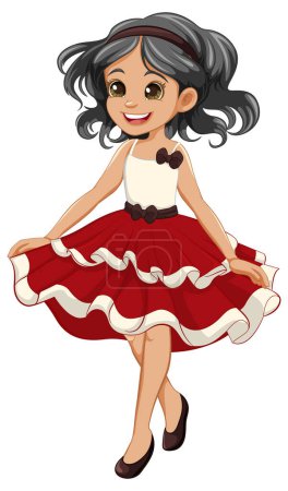 Téléchargez les illustrations : Illustration vectorielle d'un personnage de dessin animé de fille dans une robe de princesse, prêt pour une fête - en licence libre de droit