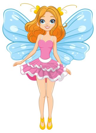 Illustration for A beautiful fairy with butterfly wings in a whimsical cartoon style - Royalty Free Image