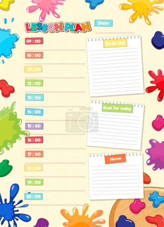 Illustration for A vector cartoon illustration of a lined notepad divided into hourly sections for daily planning - Royalty Free Image