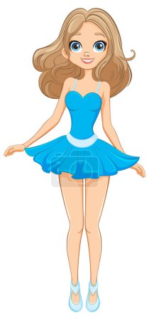 Téléchargez les illustrations : Un beau personnage de dessin animé dans une mini robe de soirée cocktail, rayonnant de joie et de bonheur - en licence libre de droit