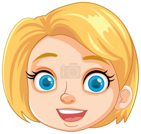Ilustración de Una chica alegre y atractiva con ojos azules y un peinado corto y rubio - Imagen libre de derechos