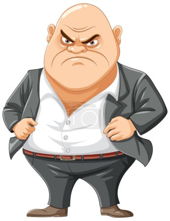 Illustration for An isolated vector illustration of a grumpy bald middle-age mafia man - Royalty Free Image