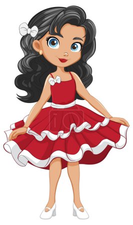 Téléchargez les illustrations : Un personnage de dessin animé fille mignon habillé pour un cocktail de fantaisie - en licence libre de droit