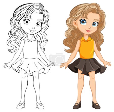 Illustration for A cheerful cartoon character of a stunning woman wearing a mini skirt - Royalty Free Image