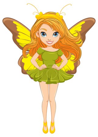 Illustration for A stunning female character with flowing hair and fairy-like wings - Royalty Free Image