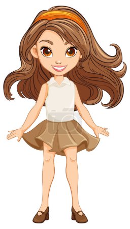 Téléchargez les illustrations : Un personnage de dessin animé féminin attrayant portant une mini robe de jupe élégante - en licence libre de droit