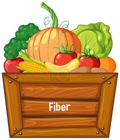 Illustration for Vibrant assortment of fiber-rich produce in a wooden crate - Royalty Free Image
