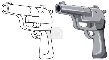 Téléchargez les illustrations : Une illustration vectorielle de dessin animé d'un pistolet avec un contour de gribouillage, parfait pour la coloration - en licence libre de droit