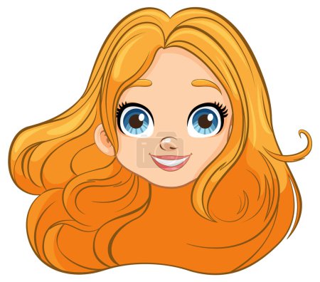 Téléchargez les illustrations : Une belle femme avec une expression joyeuse, de grands yeux et des cheveux orange vif - en licence libre de droit