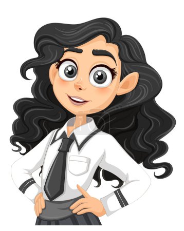 Illustration for A stunning cartoon character with big eyes and long black hair - Royalty Free Image