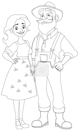 Téléchargez les illustrations : Un vieux couple fermier heureux dans un cadre champêtre - en licence libre de droit