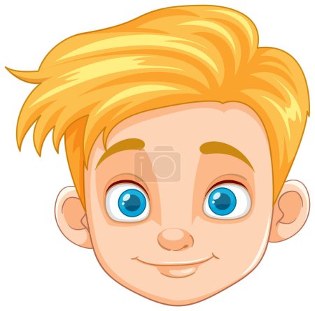 Illustration for A charming cartoon illustration of a boy with yellow hair and blue eyes - Royalty Free Image