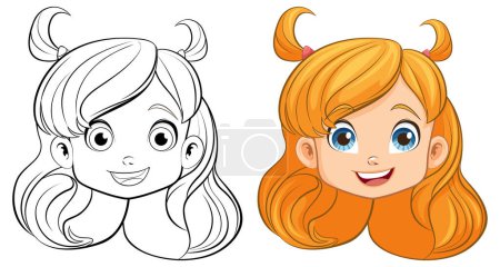 Illustration for A vibrant vector illustration of a happy girl with a doodle outline - Royalty Free Image