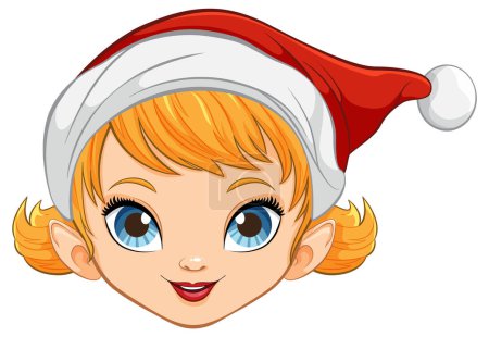 Illustration for A cute girl with a festive touch, wearing a Christmas hat - Royalty Free Image