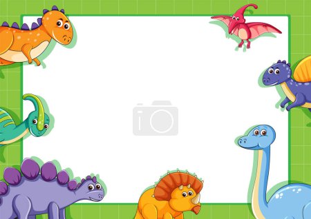Ilustración de Una ilustración de dibujos animados vectoriales de un personaje de dinosaurio enmarcado con una plantilla de borde - Imagen libre de derechos