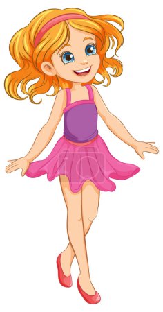 Téléchargez les illustrations : Un personnage de dessin animé fille mignonne portant une robe de cocktail élégant - en licence libre de droit