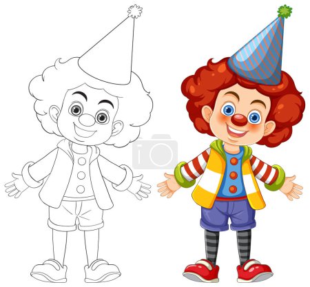 Téléchargez les illustrations : Un garçon mignon portant des vêtements colorés de clown de cirque, souriant - en licence libre de droit