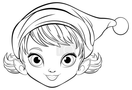 Illustration for A delightful cartoon illustration of a girl wearing a Christmas hat - Royalty Free Image
