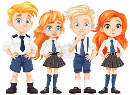 Illustration for Illustration of a diverse group of friends in school uniforms - Royalty Free Image
