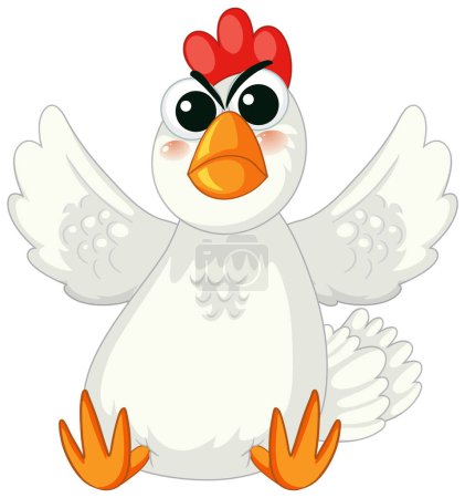 Téléchargez les illustrations : Un poulet en colère assis dans une illustration vectorielle de style dessin animé - en licence libre de droit